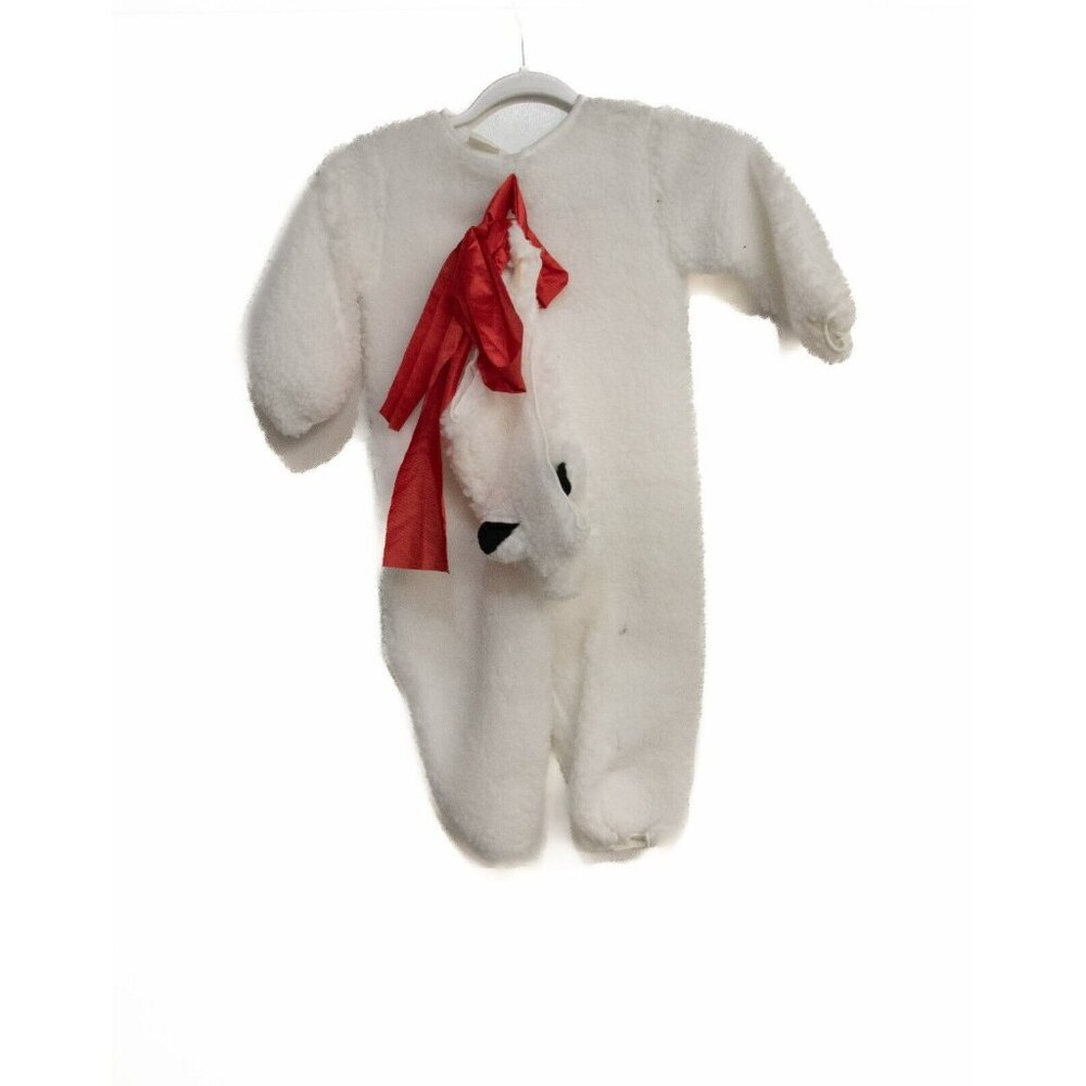 Lamb Kids Toddler White Polyester with Red Ribbon One Piece Zip Animal Costume